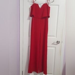 Red Strapless Wide-Leg Jumpsuit